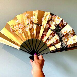 Vtg Japanese Hand Painted Folding Fan
